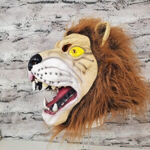 Realistic Lion Head Latex Costume Mask Faux Fur Mane Adult Hood Style OSFM